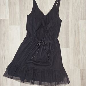 XHILARATION Womens Juniors Black Ruffle V-Neck Mini Dress Size Medium